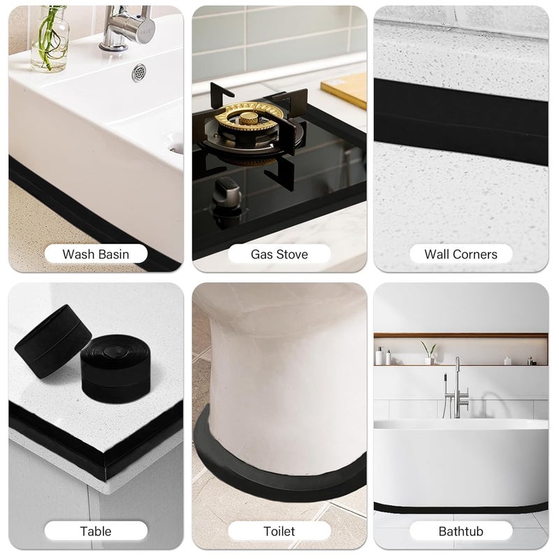 BHUCUTU 3 Rolls 1.5 Inch Caulk Tape Self Adhesive Toilet Caulking Strip Bathroom Sealing Caulk Strip Peel and Stick Bathtub Caulking Tape, 10.5 Feet Each Roll (Black) - Image 5